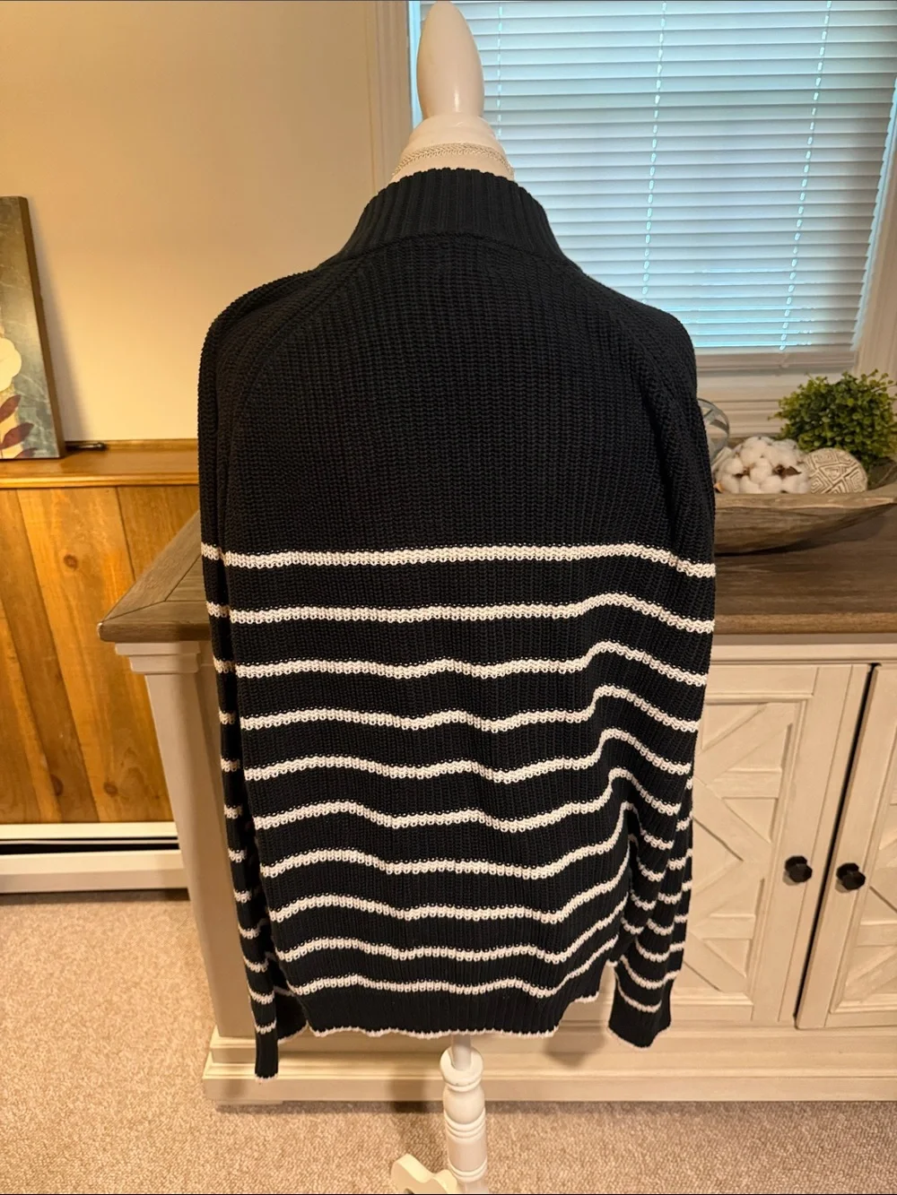 J Crew Women’s Navy&White Striped with Gold Button-Shoulder 100% Cotton Sweater
